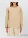 Max Mara Long Sleeve Knit Sweatshirt With Side Slits In Neutral