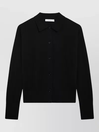 Max Mara Long Sleeve Knitwear Top Ribbed Cuffs Hem In Black