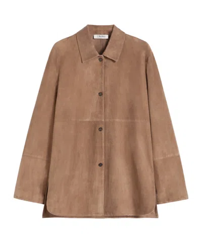 Max Mara Long Sleeve Leather Jacket In Brown