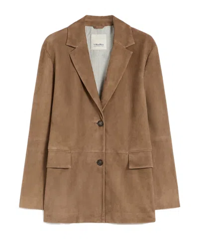 Max Mara Long Sleeve Leather Jacket In Brown