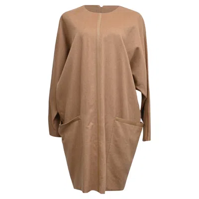 Max Mara Long Sleeve Midi Dress With Pockets In Brown Camel Wool In Neutral