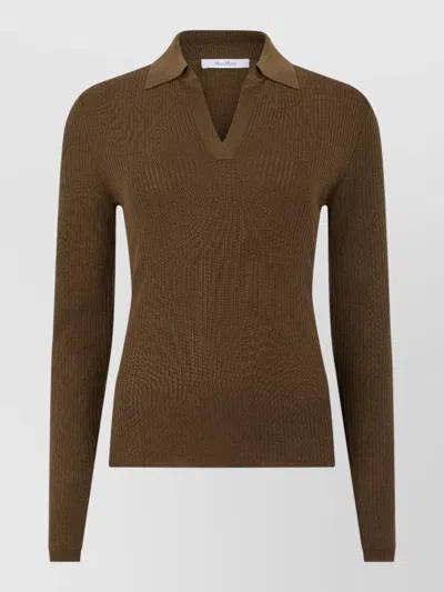 Max Mara Long Sleeve Polo Knit Sweater In Brown