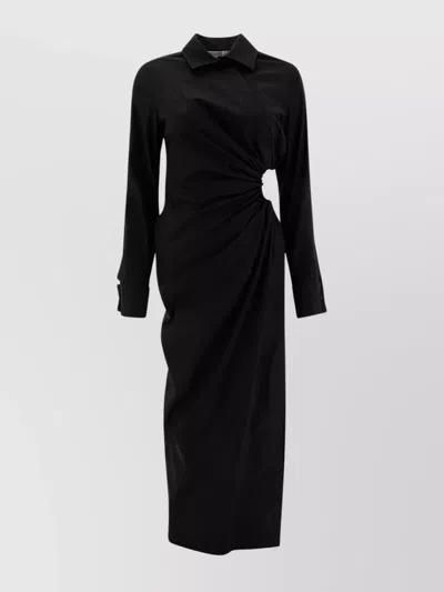 Max Mara Long Sleeve Ruched Cut-out Detail Dress In Blue