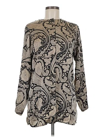 Pre-owned Max Mara Long Sleeve Silk Top Silver Paisley Pattern High Neck Tops