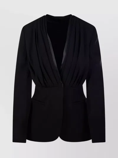 Max Mara Long Sleeve Single Breasted Pleated Blazer In Black