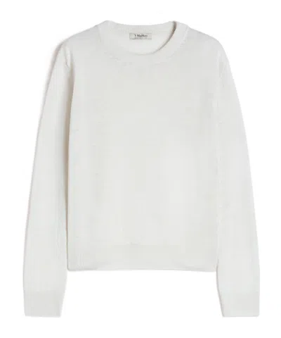 Max Mara Linen Yarn Crew-neck Sweater In White