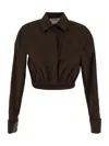Max Mara Cropped Collared Shirt Elasticated Hem In Brown