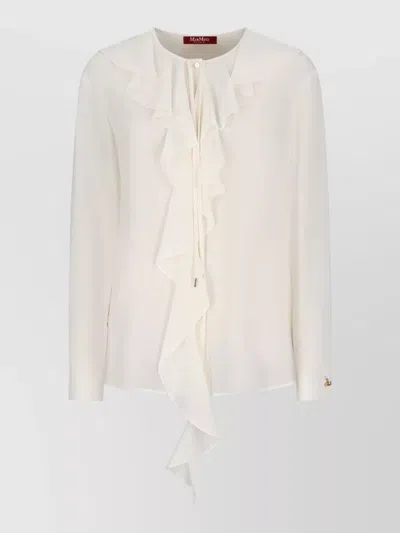 Max Mara Epoica Shirt With Ruffles Without Collar In White