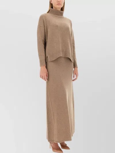 Max Mara Long Sleeve Turtleneck Knit Top In Brown