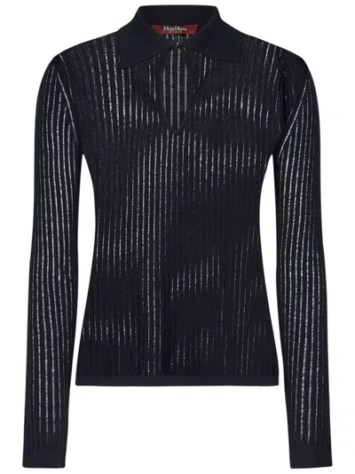 Max Mara Long-sleeved Black Silk And Wool Knit Polo Shirt