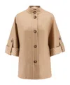 Max Mara Virgin Wool And Cashmere Cape Wih Pockets On The Front In Nude
