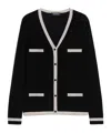 Max Mara V-neck Button-down Sweater With Contrasting Trim In Black