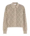 Max Mara Ragno Sequin Embellished Virgin Wool Cardigan In Brown