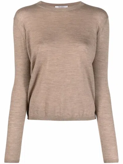 Max Mara Long-sleeved Cashmere-knit Sweater In Brown