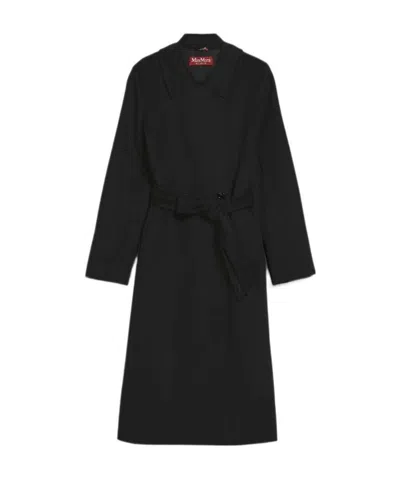 Max Mara Studio Double-breasted Belted Coat In Black