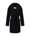 Max Mara Navy Blue Rialto Camel Wool Robe Coat In Black