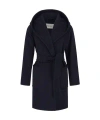 Max Mara Navy Blue Rialto Camel Wool Robe Coat In Black