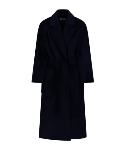 Max Mara Belted Long-sleeved Coat In Black