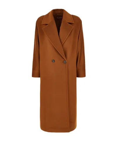 Max Mara Long-sleeved Coat In Cuoio