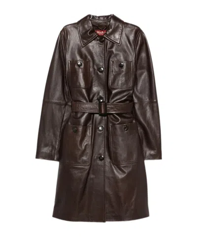 Max Mara Long-sleeved Coat In Burgundy