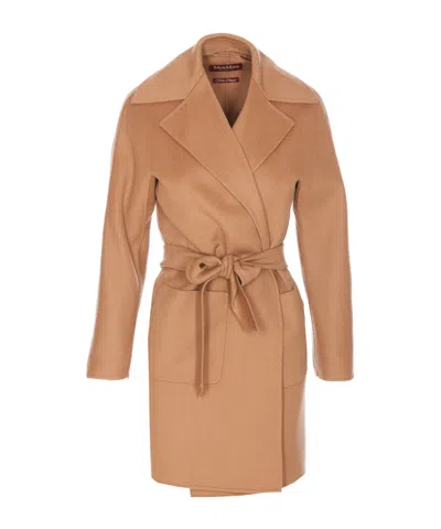 Max Mara Long-sleeved Coat In Nude