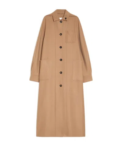 Max Mara Long-sleeved Coat In Nude