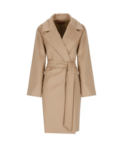 Max Mara Long-sleeved Coat In Nude