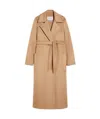 Max Mara Dove Grey Long Coat With Belted Waist And Classic Lapel In Nude