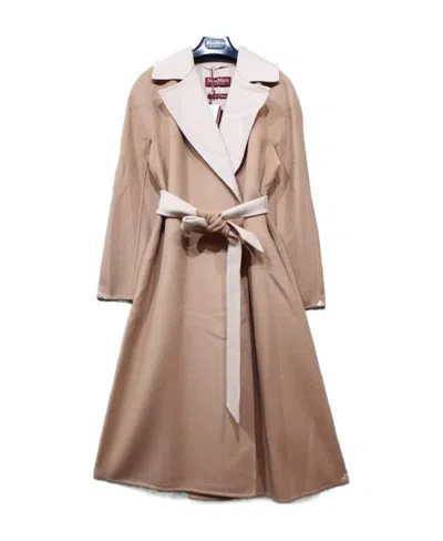 Max Mara Long-sleeved Coat With Belt In Nude