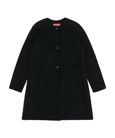 Max Mara Long Sleeved Coat With Round Neck In Black