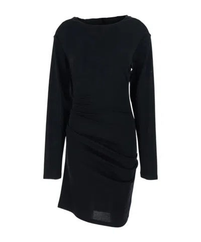 Max Mara Gathered Virgin Wool Dress In Black