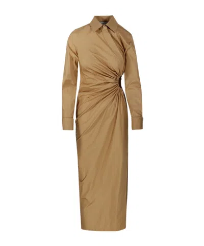 Max Mara Collared Long-sleeve Shirt Dress In Beige
