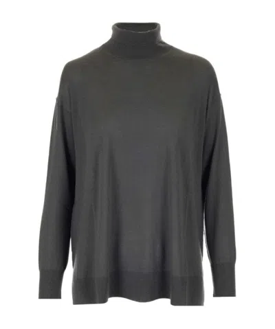 Max Mara Long-sleeved High-neck Pullover In Gray