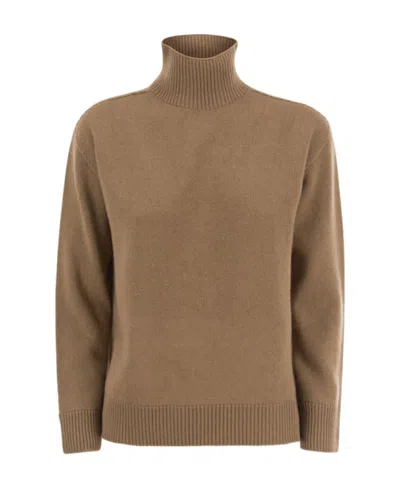 Max Mara Long-sleeved High-neck Sweater In Brown