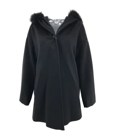 Max Mara Long-sleeved Hooded Coat In Black