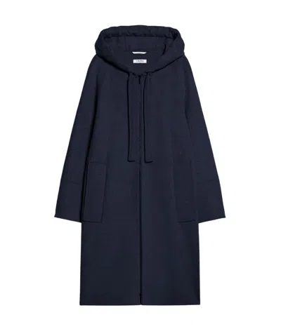 Max Mara Long-sleeved Hooded Coat In Black