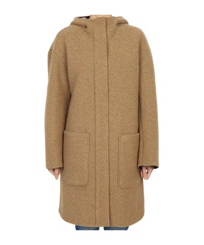 Max Mara Long-sleeved Hooded Coat In Brown