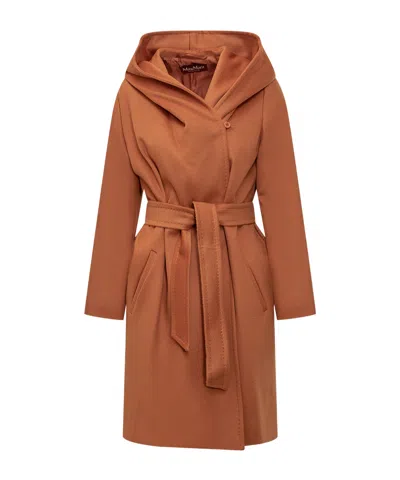 Max Mara Long-sleeved Hooded Coat In Brown