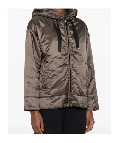 Max Mara Long-sleeved Hooded Cotton Jacket In Brown