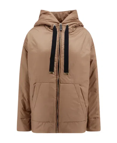 Max Mara Long-sleeved Hooded Cotton-padded Suit In Brown
