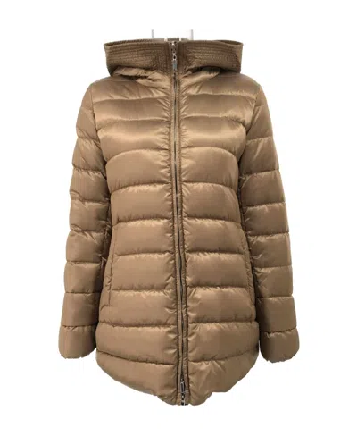 Max Mara Long-sleeved Hooded Down Jacket In Brown