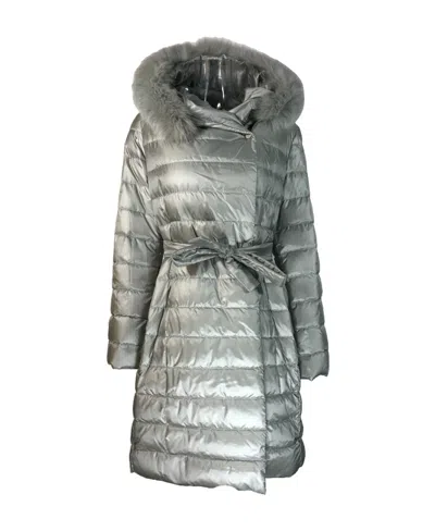 Max Mara Long-sleeved Hooded Down Jacket In Gray