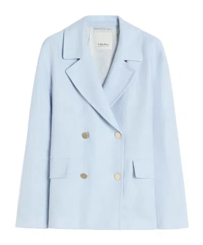 Max Mara Blue Solid Notched Lapel Blazer