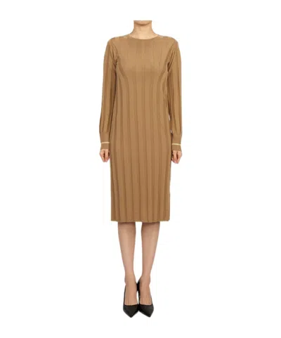 Max Mara Long-sleeved Knitted Dress In Brown