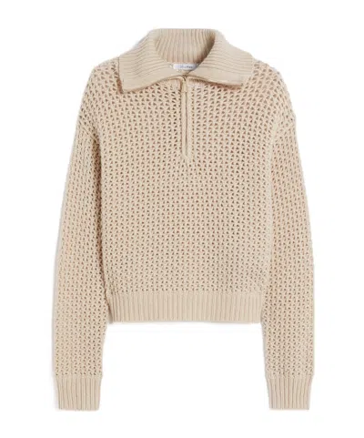 Max Mara Zip-up Open-knit Polo Shirt In Neutral