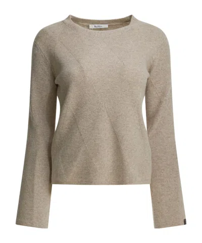 Max Mara Cashmere Crewneck Sweater Long Sleeves Pattern In Brown