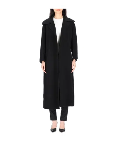 Max Mara Long-sleeved Lace-up Coat In Black