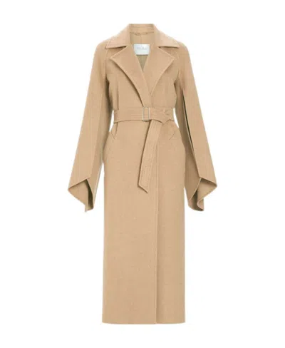 Max Mara Long-sleeved Lapel Coat In Brown