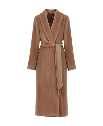 Max Mara Long-sleeved Lapel Coat In Brown