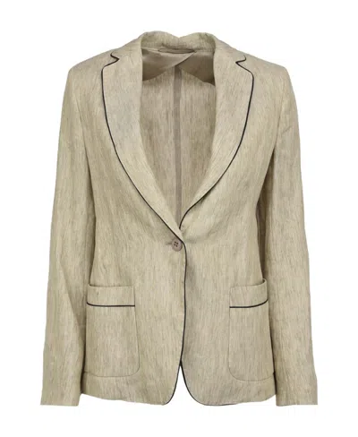 Max Mara Long Sleeved Lapel Suit Jacket In Nude